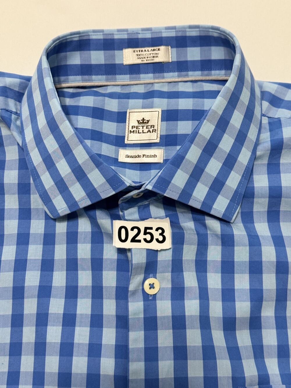 Peter Millar Seaside Finish Blue Gingham Button Front Shirt Plaid XL 100% Cotton
